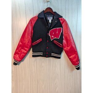 Vintage Meca Sportswear Varsity Bomber Jacket W Wool Sz XS USA Made Black Red